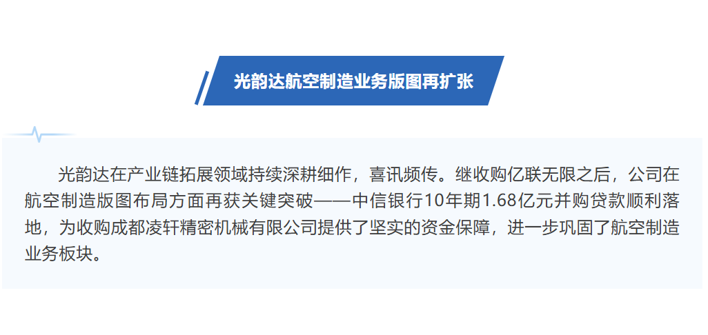 光韻達10年期1.68億并購貸落地，助力航空制造業(yè)務版圖再擴張